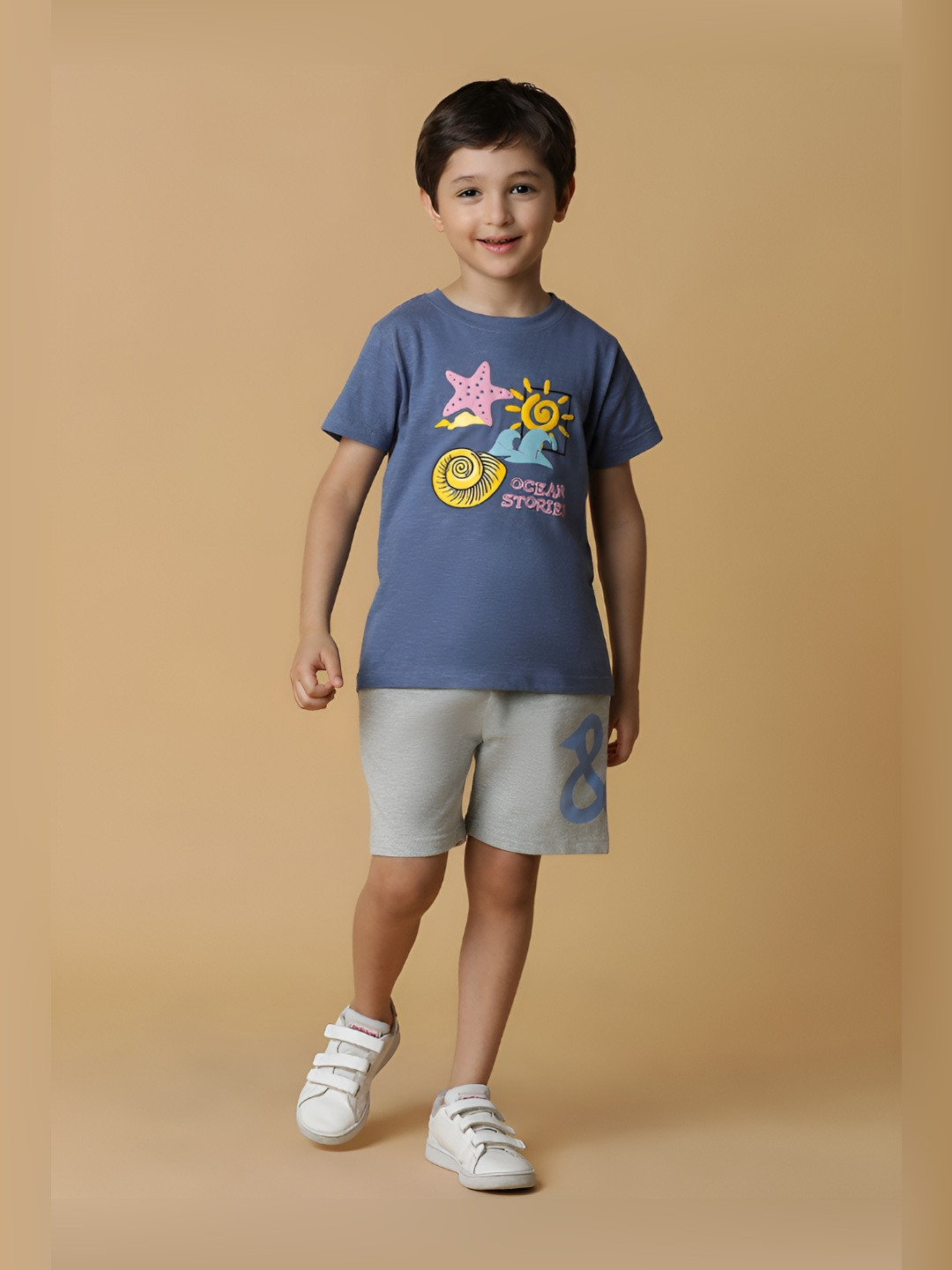 

TALES & STORIES Boys Printed Applique T-shirt, Blue