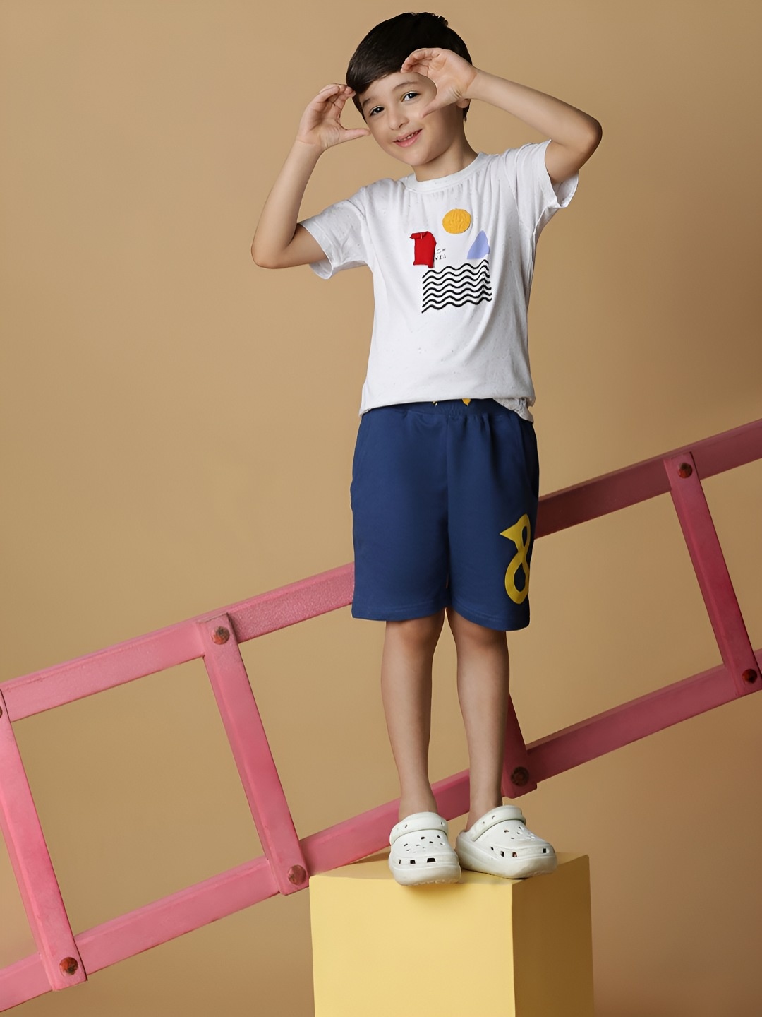

TALES & STORIES Boys Printed Applique T-shirt, White