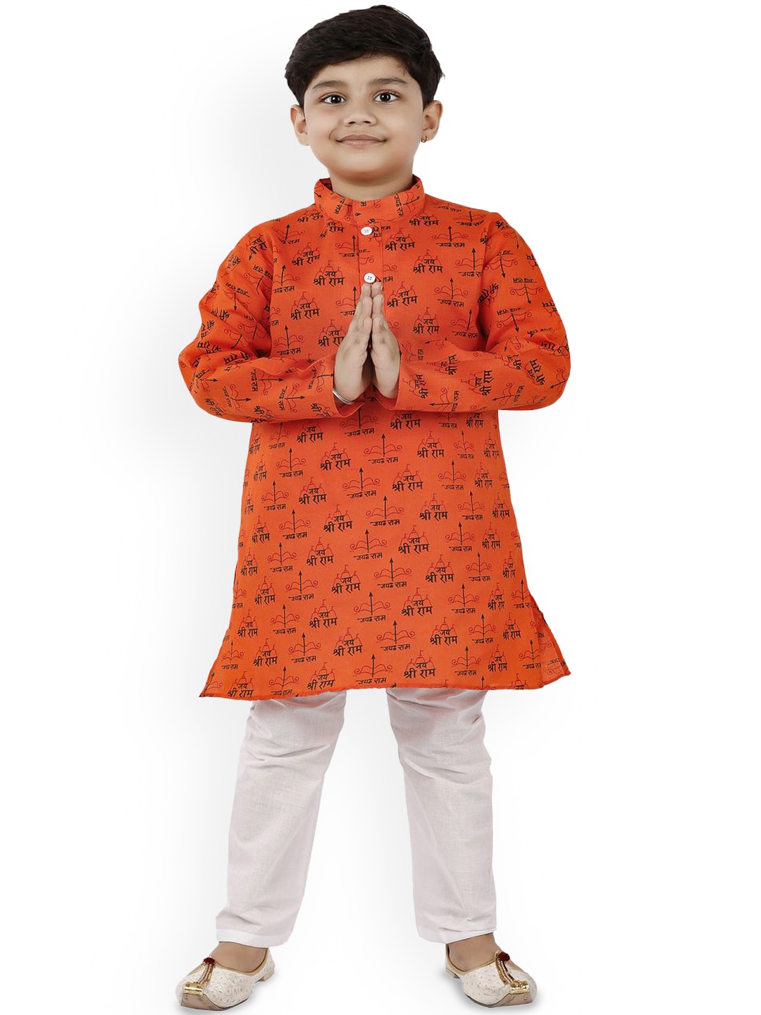 

BAESD Boys Printed Regular Kurta with Pyjamas, Orange