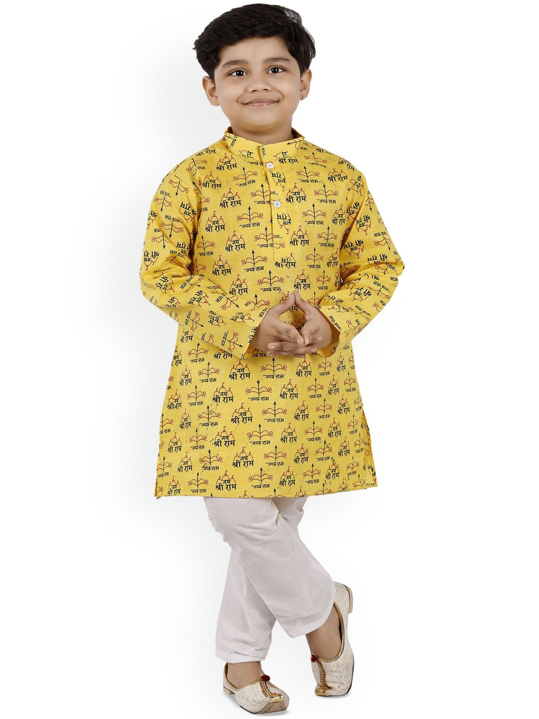 

BAESD Boys Ethnic Motifs Printed Regular Kurta with Trousers, Yellow