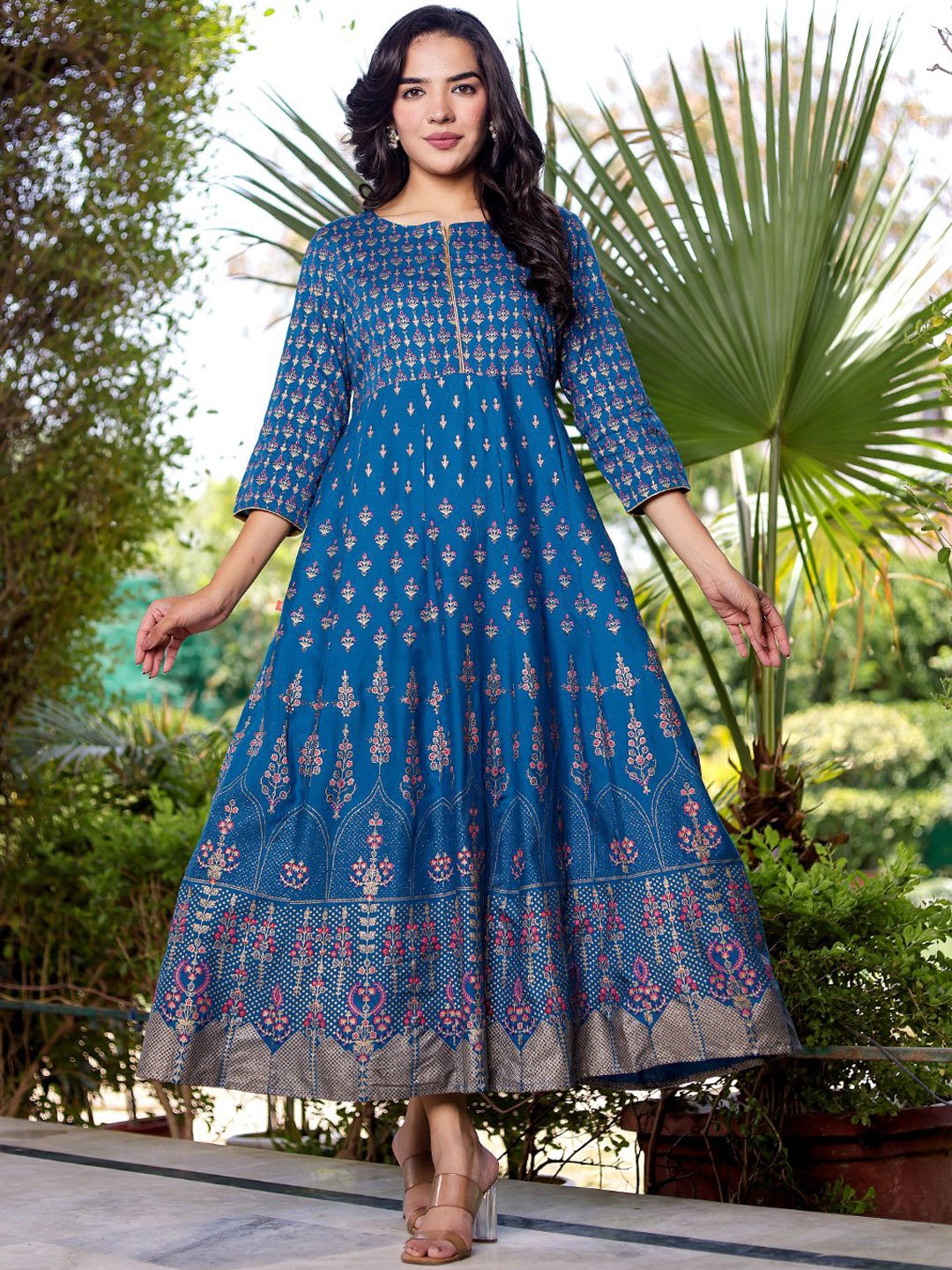 

VASVI Printed Flared Maxi Ethnic Dresses, Blue