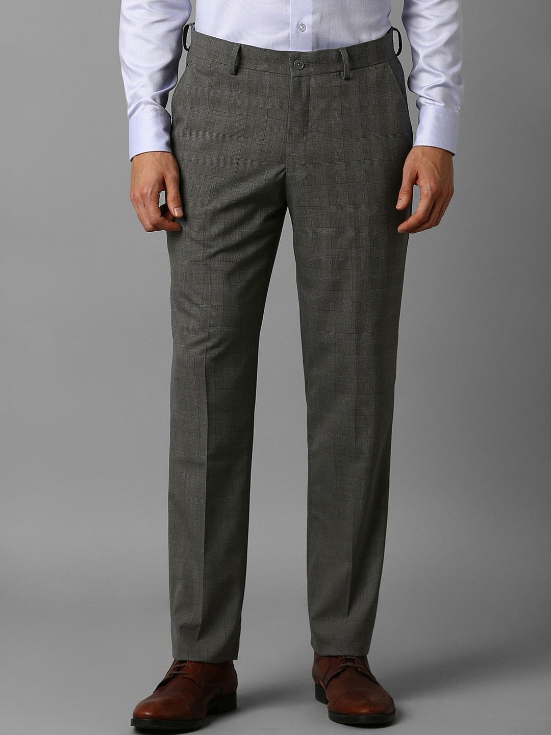 

Louis Philippe Men Checked Slim Fit Trousers, Grey