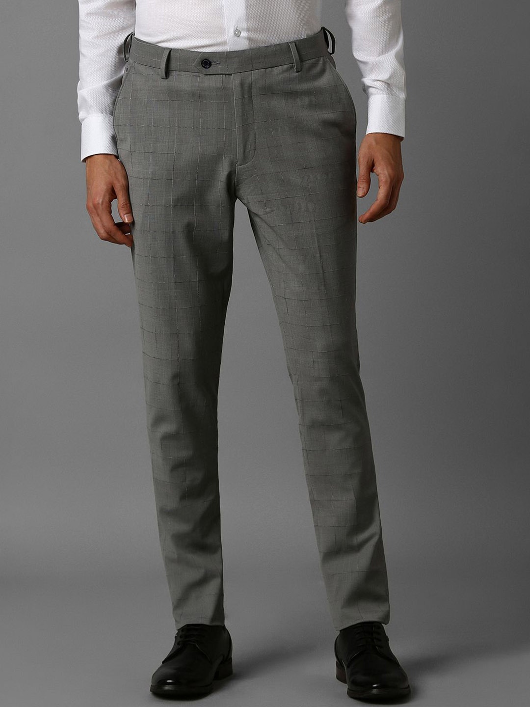 

Louis Philippe Men Checked Slim Fit Trousers, Grey