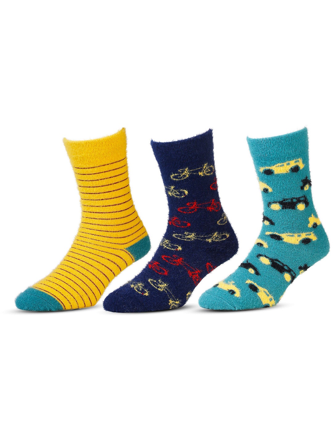 

RC. ROYAL CLASS Kids Pack Of 3 Patterned Calf-Length Socks, Blue