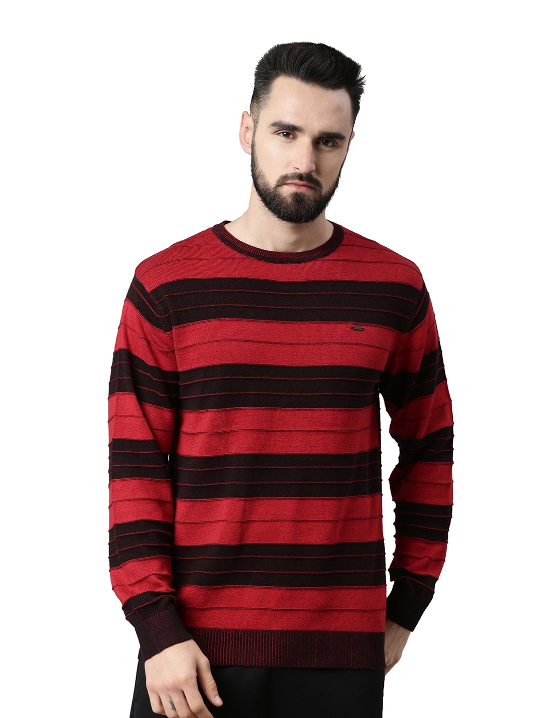 

Proline Men Striped Woollen Pullover, Red