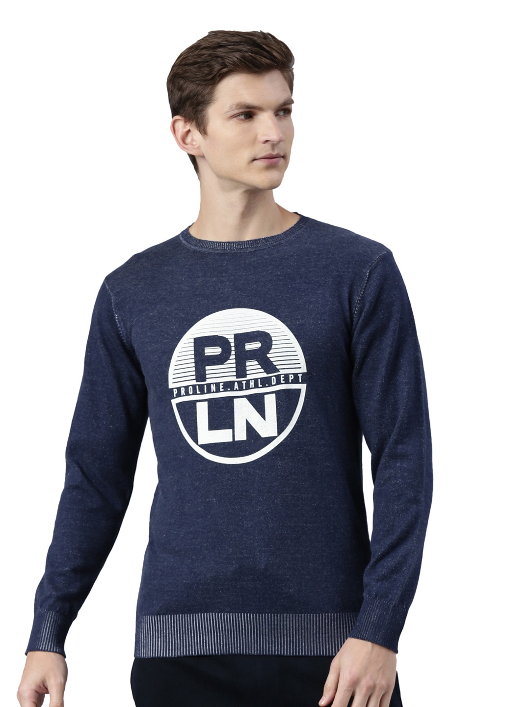 

Proline Men Printed Woollen Pullover, Blue