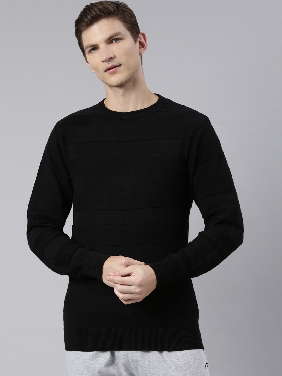 

Proline Men Striped Woollen Pullover, Black