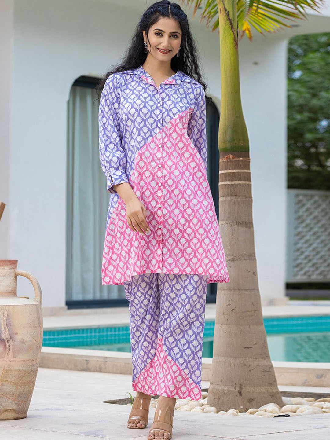 

Yufta Colourblocked Tunic With Trouser Co-Ords, Purple