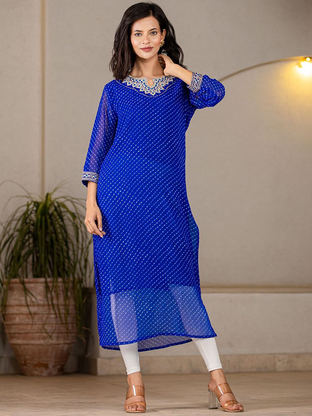 

Yufta Women Geometric Flared Sleeves Georgette Kurta, Blue