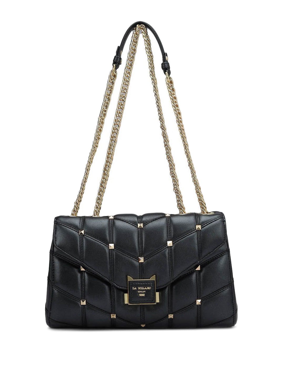 

Da Milano Embellished Leather Structured Handheld Bag with Quilted, Black