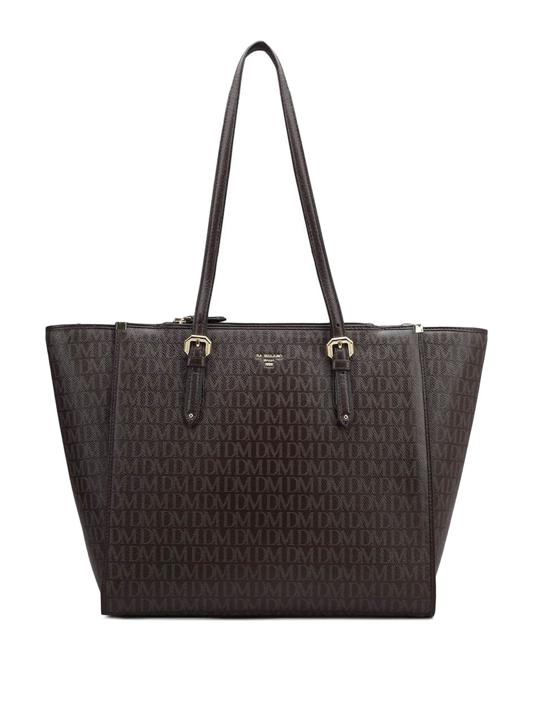 

Da Milano Leather Oversized Structured Shoulder Bag with Cut Work, Brown