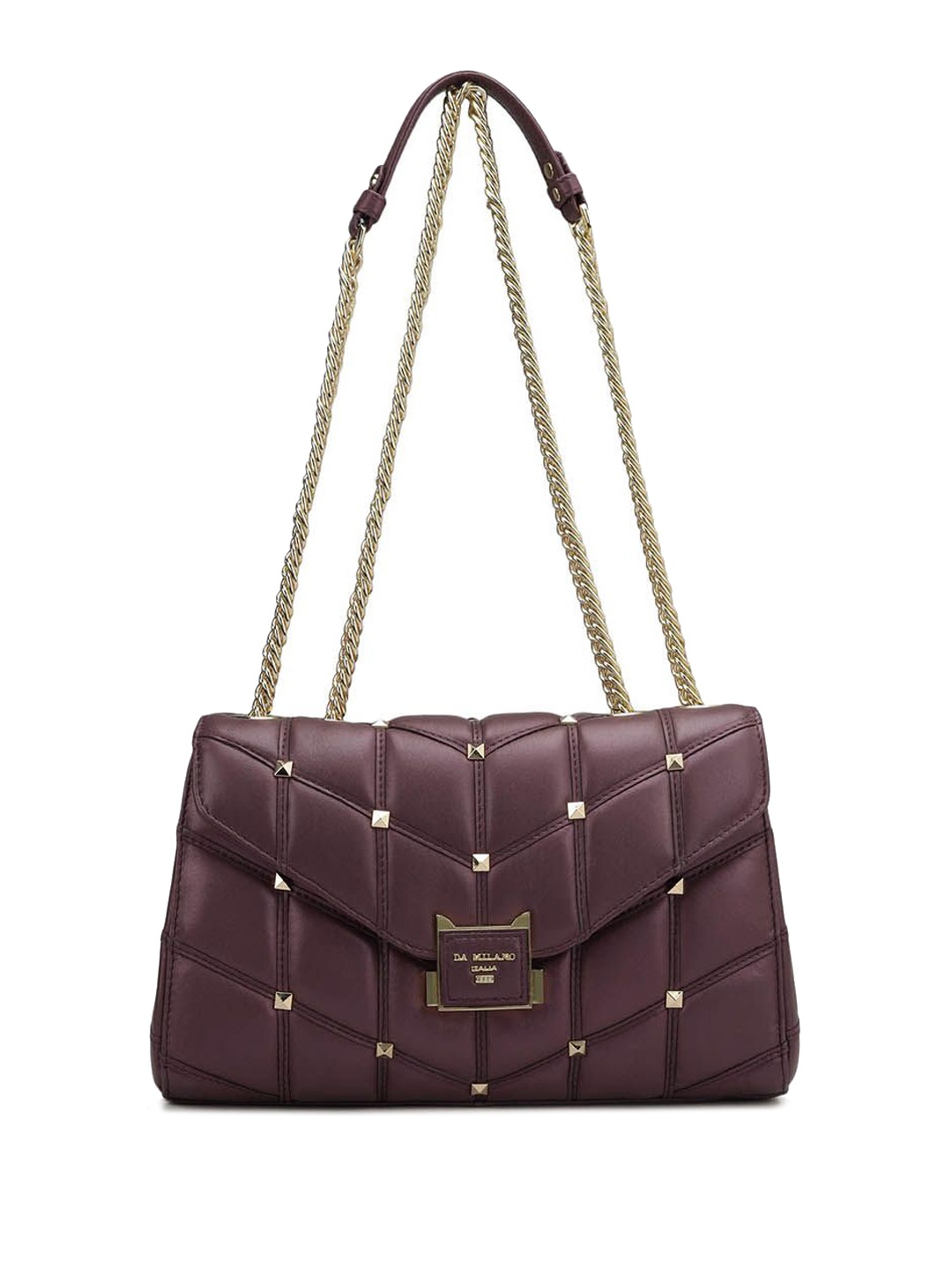 

Da Milano Embellished Leather Structured Shoulder Bag with Quilted, Purple