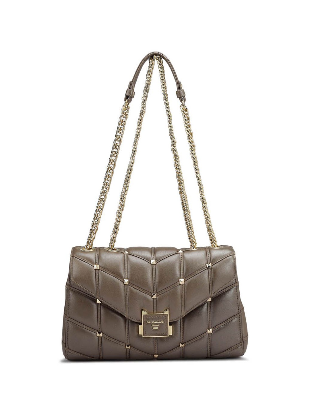 

Da Milano Embellished Leather Structured Handheld Bag with Quilted, Brown
