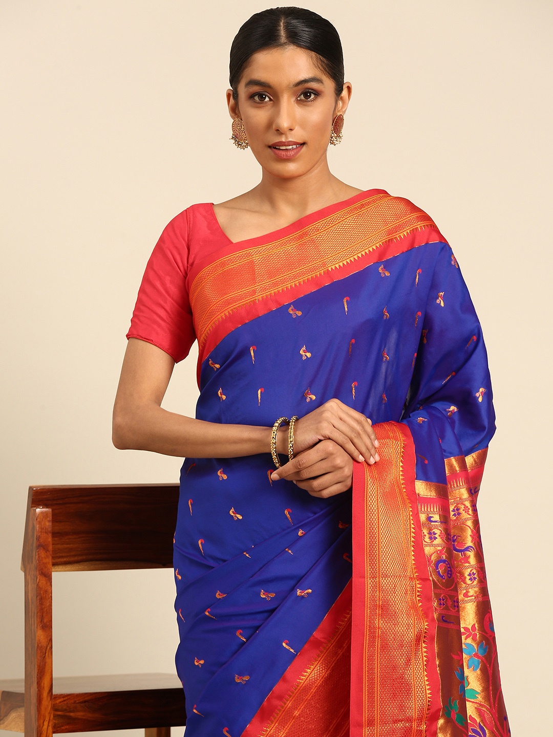 

Varkala Silk Sarees Ethnic Motifs Zari Paithani Saree, Blue