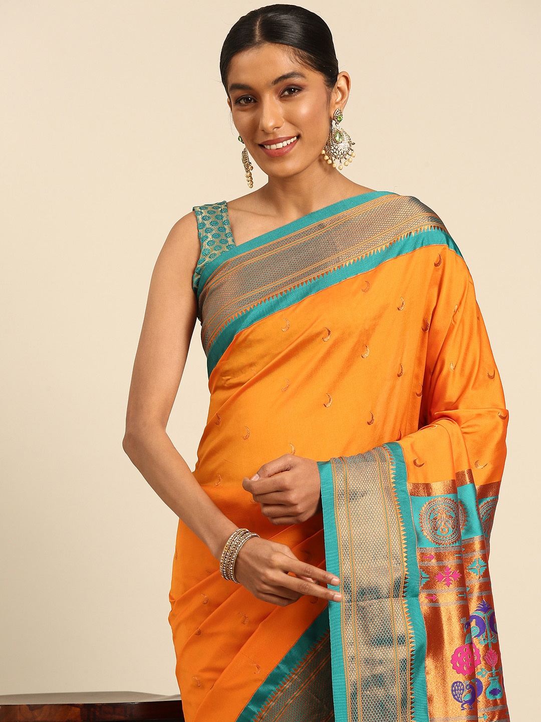 

Varkala Silk Sarees Ethnic Motifs Zari Paithani Saree, Mustard