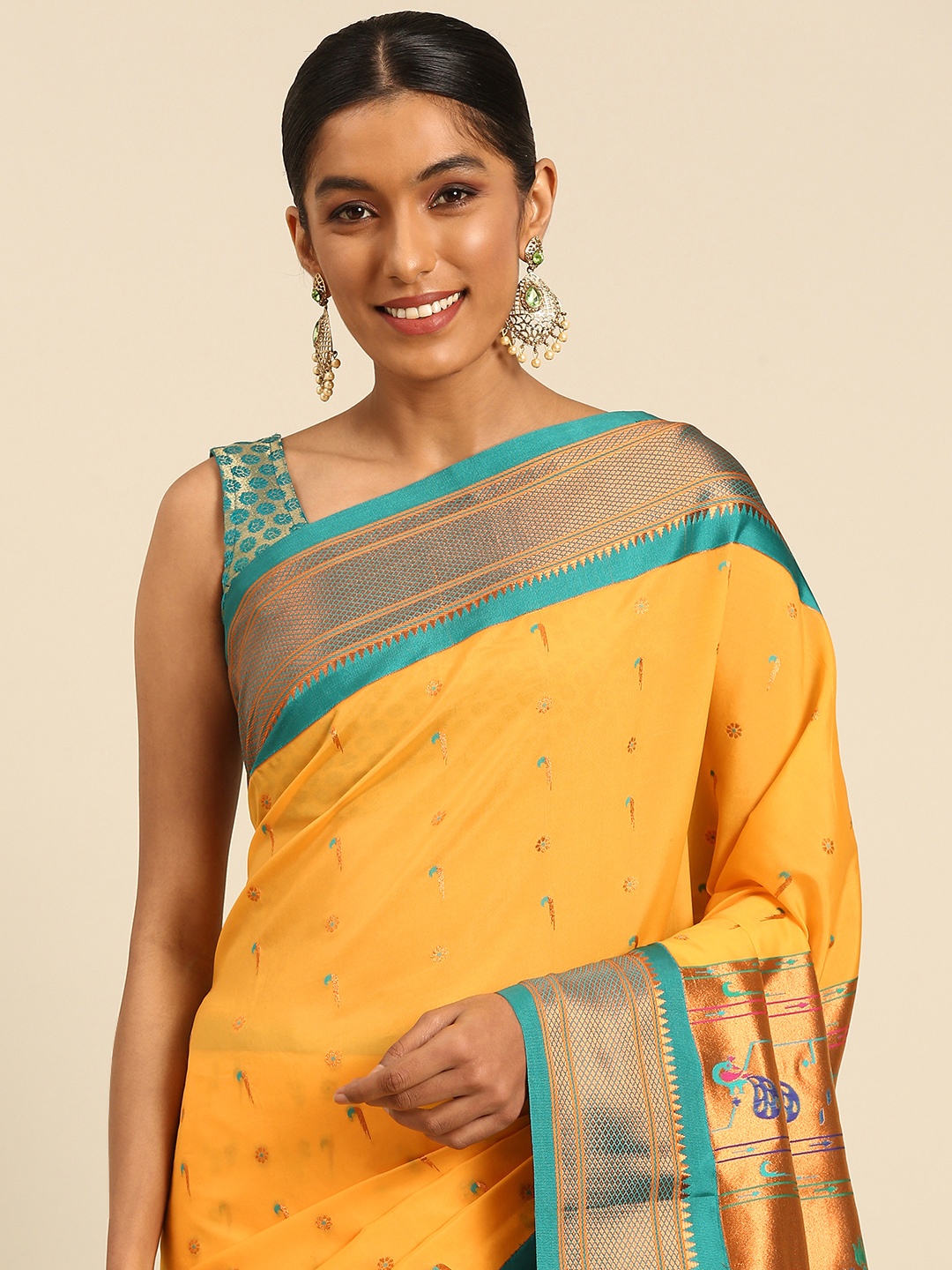 

Varkala Silk Sarees Ethnic Motifs Zari Paithani Saree, Yellow