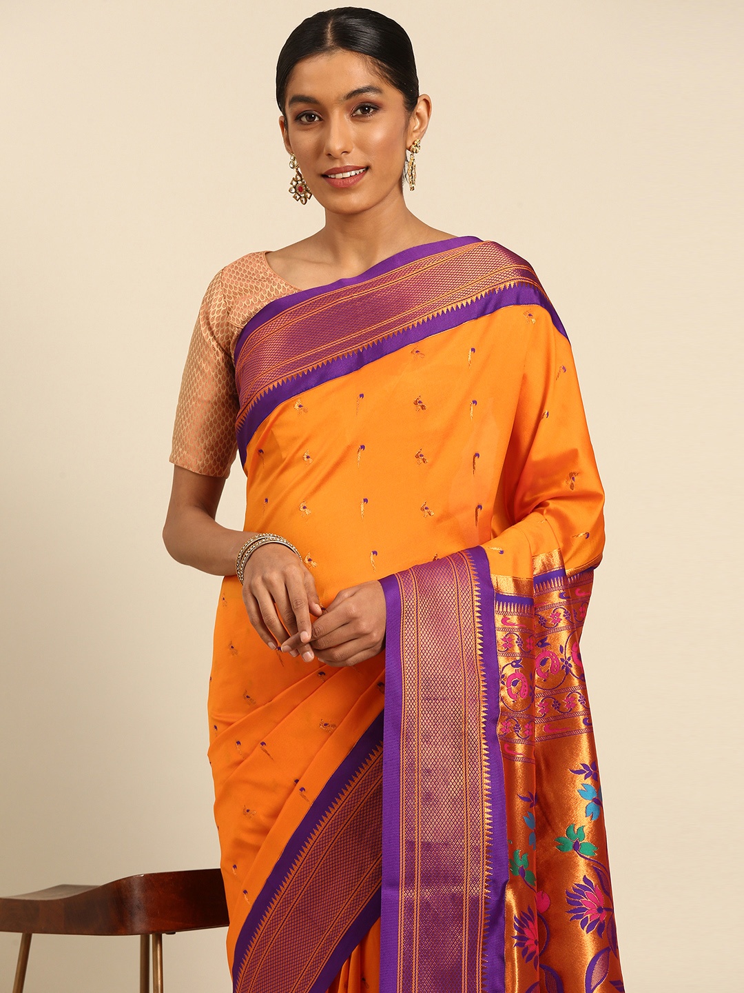 

Varkala Silk Sarees Ethnic Motifs Zari Paithani Saree, Mustard