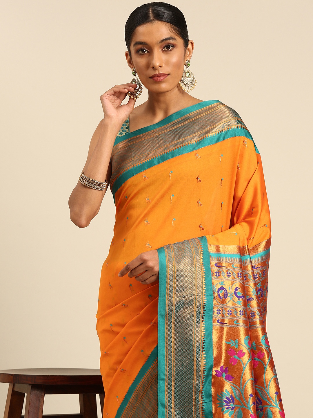 

Varkala Silk Sarees Ethnic Motifs Zari Paithani Saree, Mustard