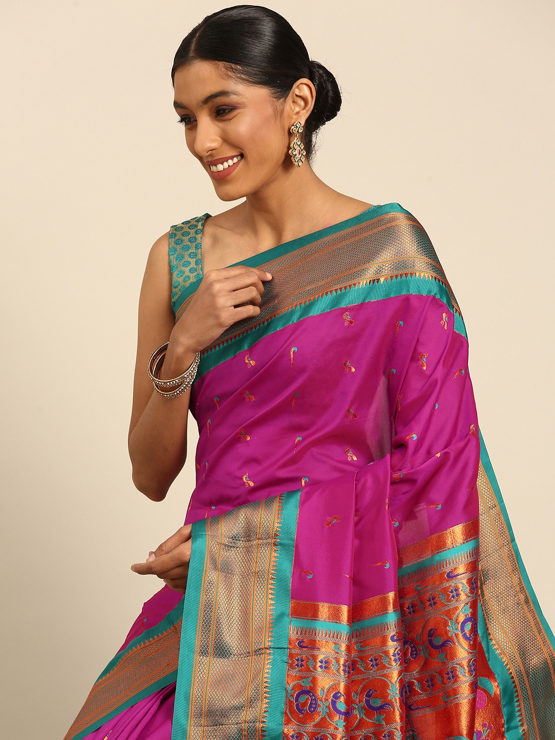 

Varkala Silk Sarees Ethnic Motifs Zari Paithani Saree, Magenta