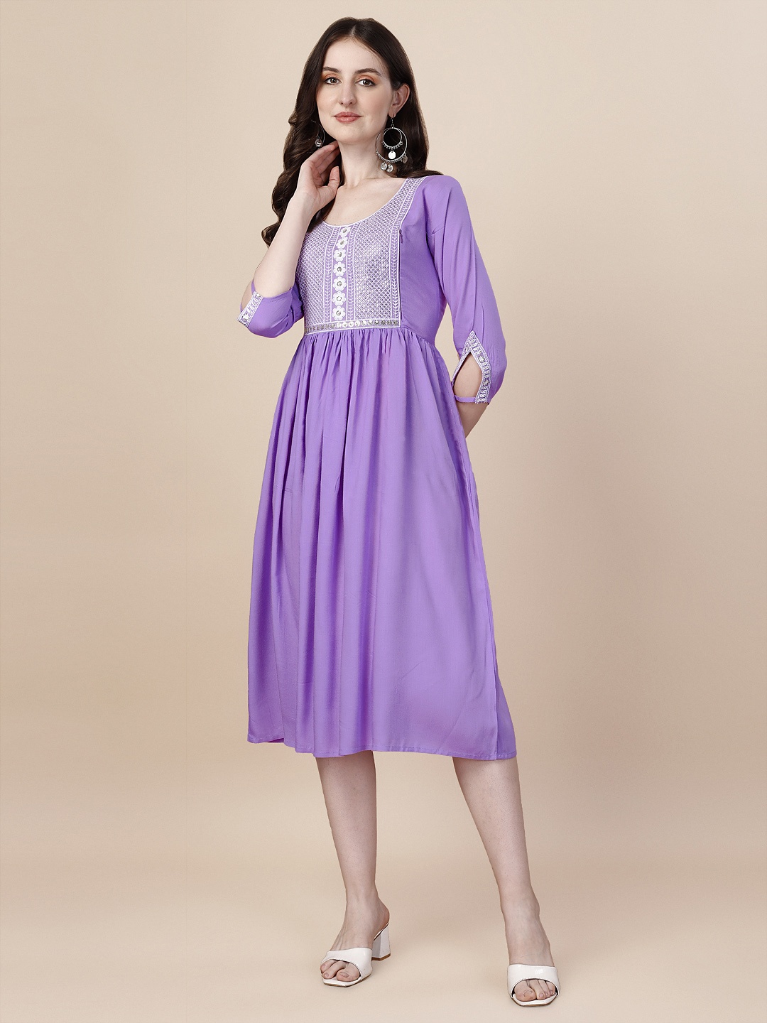 

GOROLY Women Yoke Design Sequinned Maternity Kurta, Purple