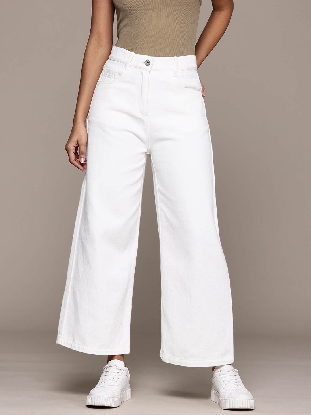 

Roadster Flared High-Rise Pure Cotton Jeans, White