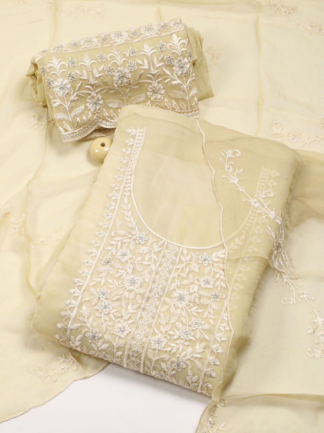 

Meena Bazaar Embroidered Organza Unstitched Dress Material, Yellow