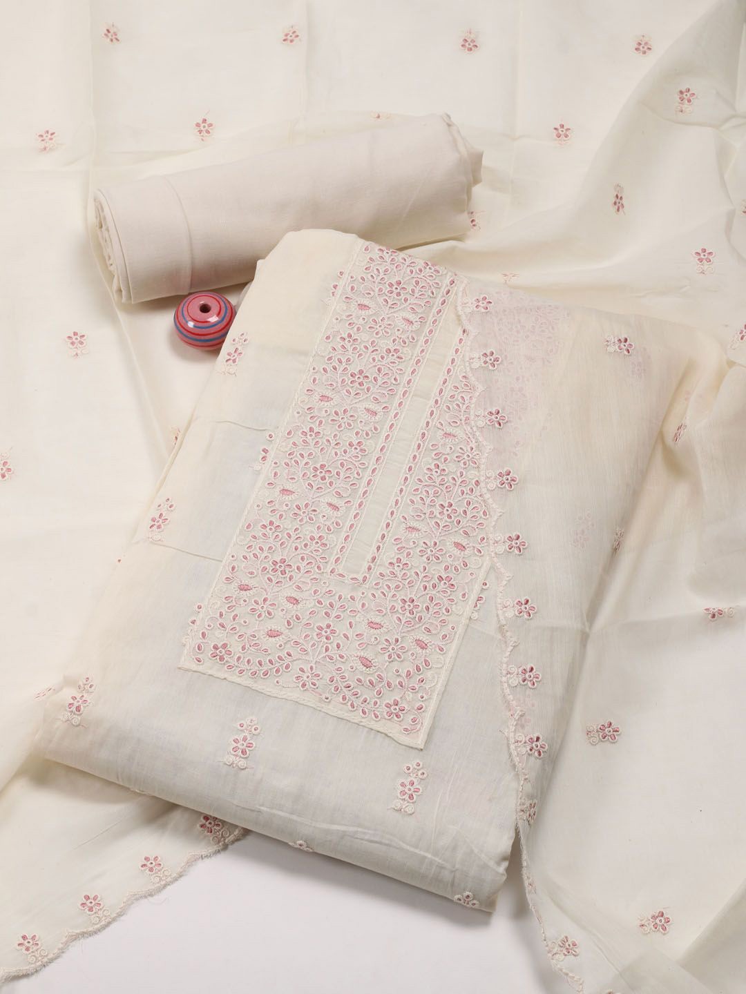 

Meena Bazaar Embroidered Unstitched Dress Material, Cream