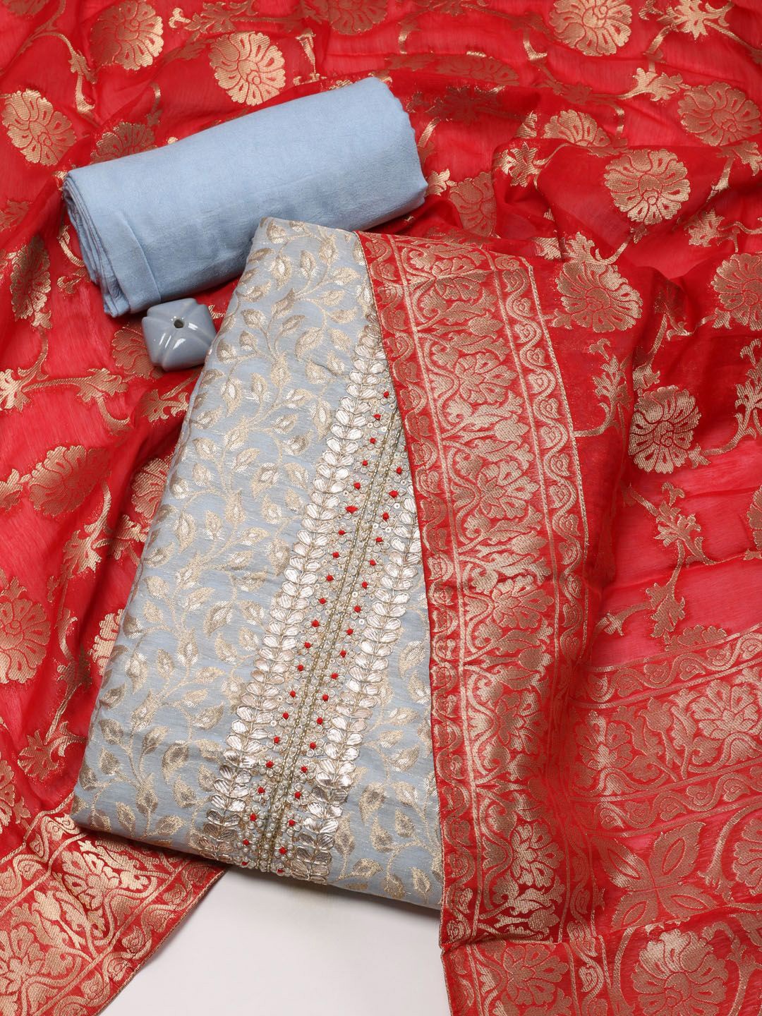 

Meena Bazaar Art Silk Unstitched Dress Material, Grey