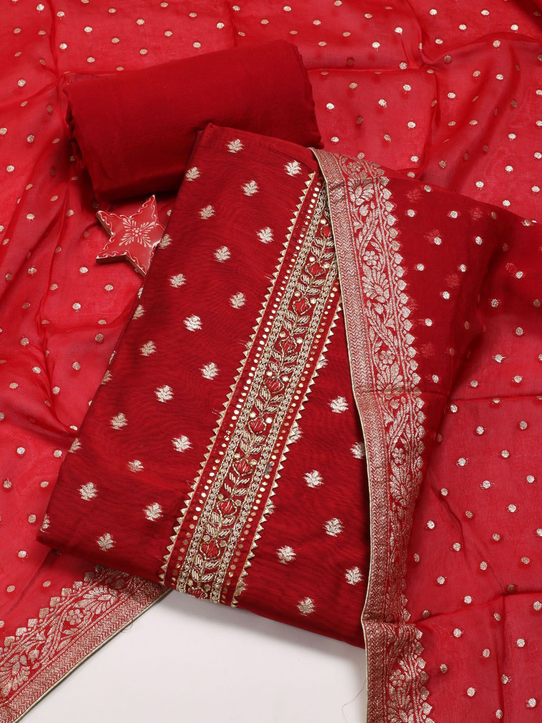 

Meena Bazaar Art Silk Unstitched Dress Material, Red