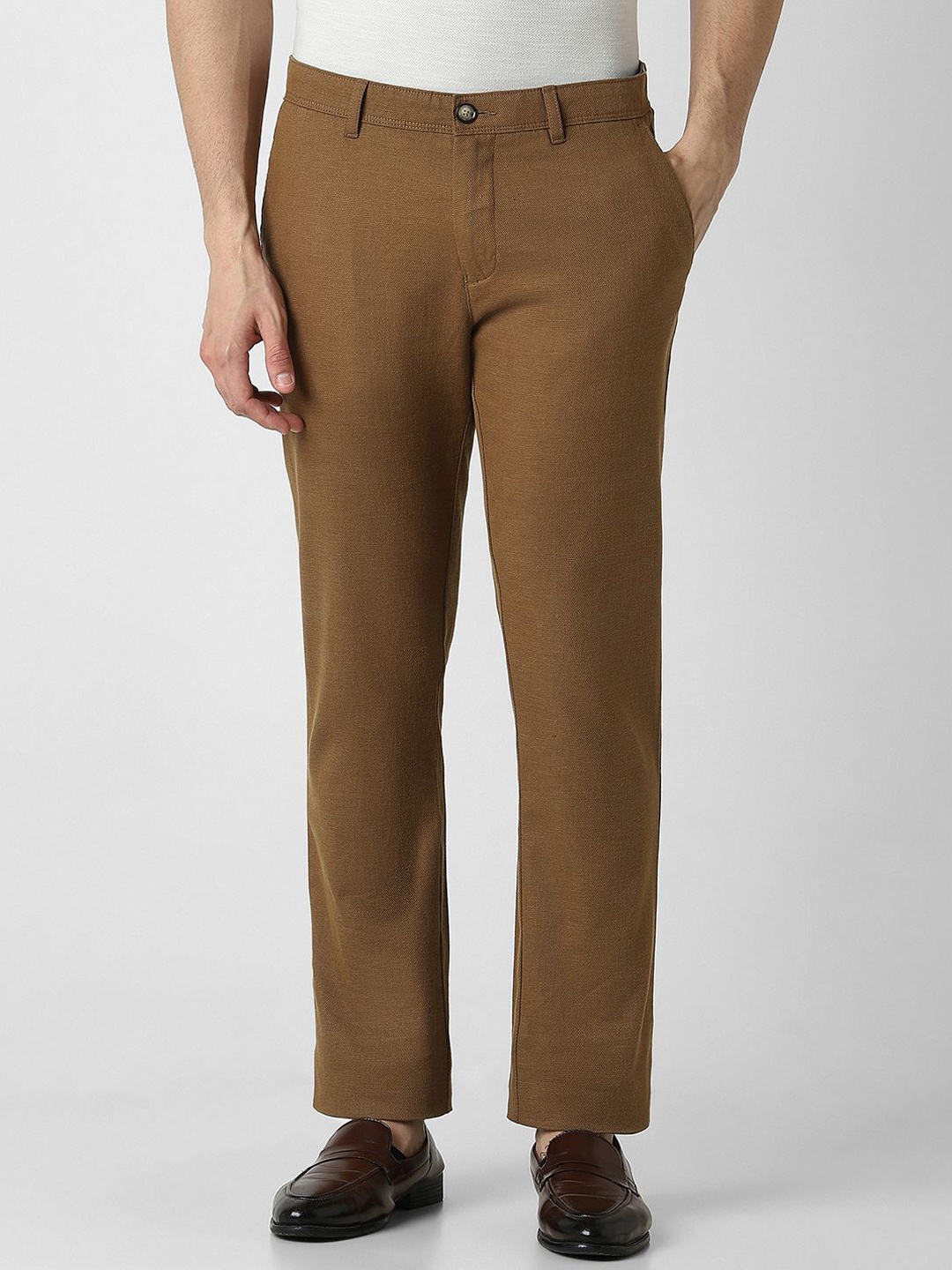 

V Dot Men Slim Fit Trousers, Brown