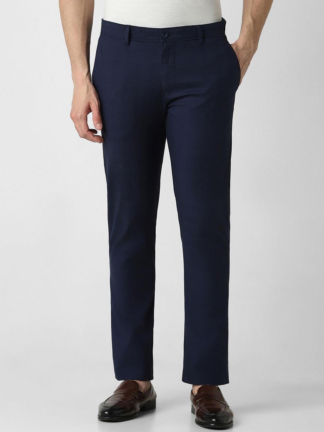 

V Dot Men Slim Fit Trousers, Navy blue