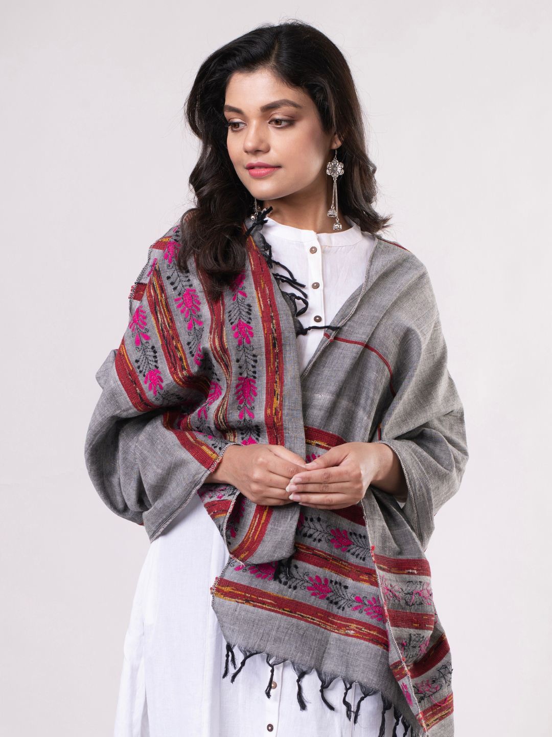

ArtEastri Women Embroidered Stole, Grey