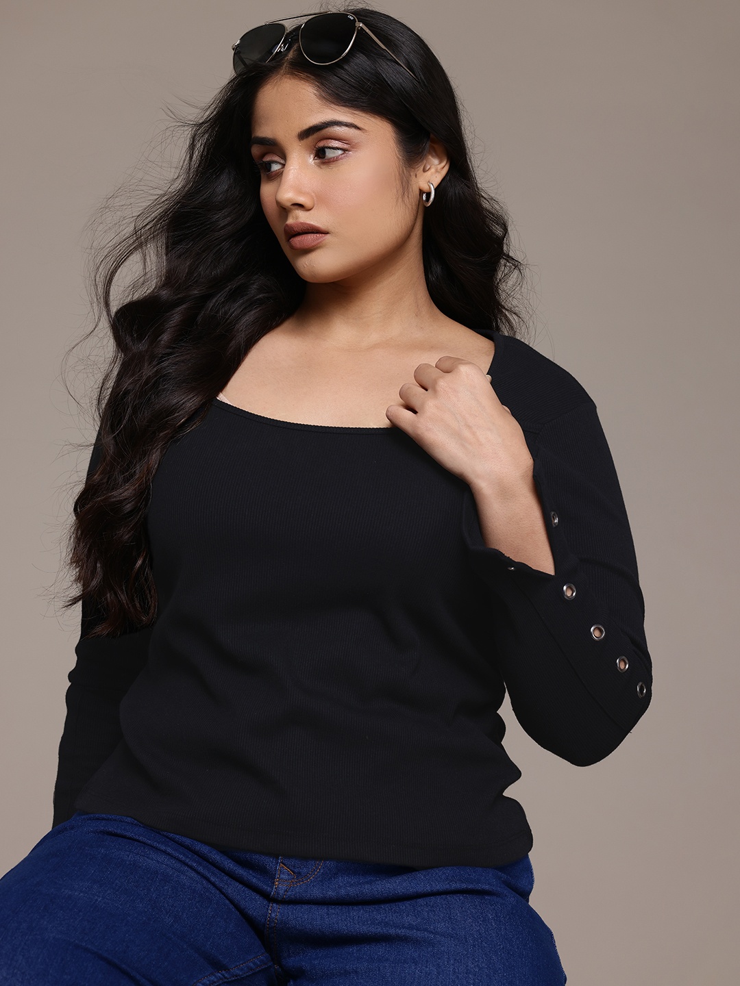 

The Roadster Lifestyle Co. Plus Size Solid Ribbed Top, Black