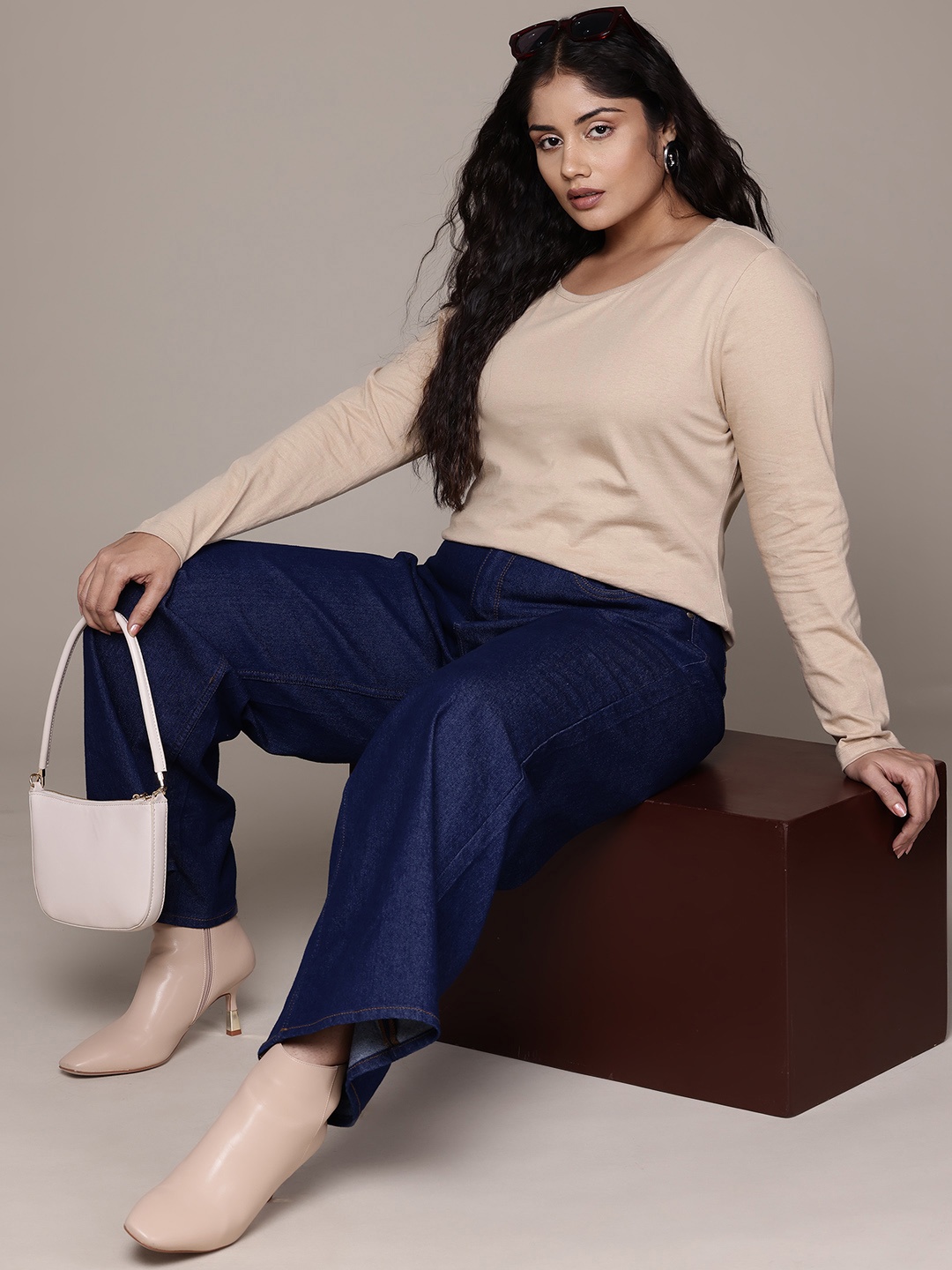 

The Roadster Lifestyle Co. Plus Size Pure Cotton T-shirt, Beige