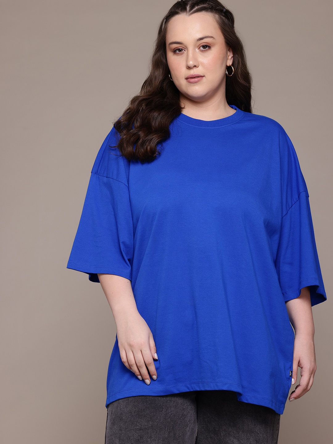 

The Roadster Life Co. Plus Size Drop-Shoulder Sleeves Relaxed Fit T-shirt, Blue