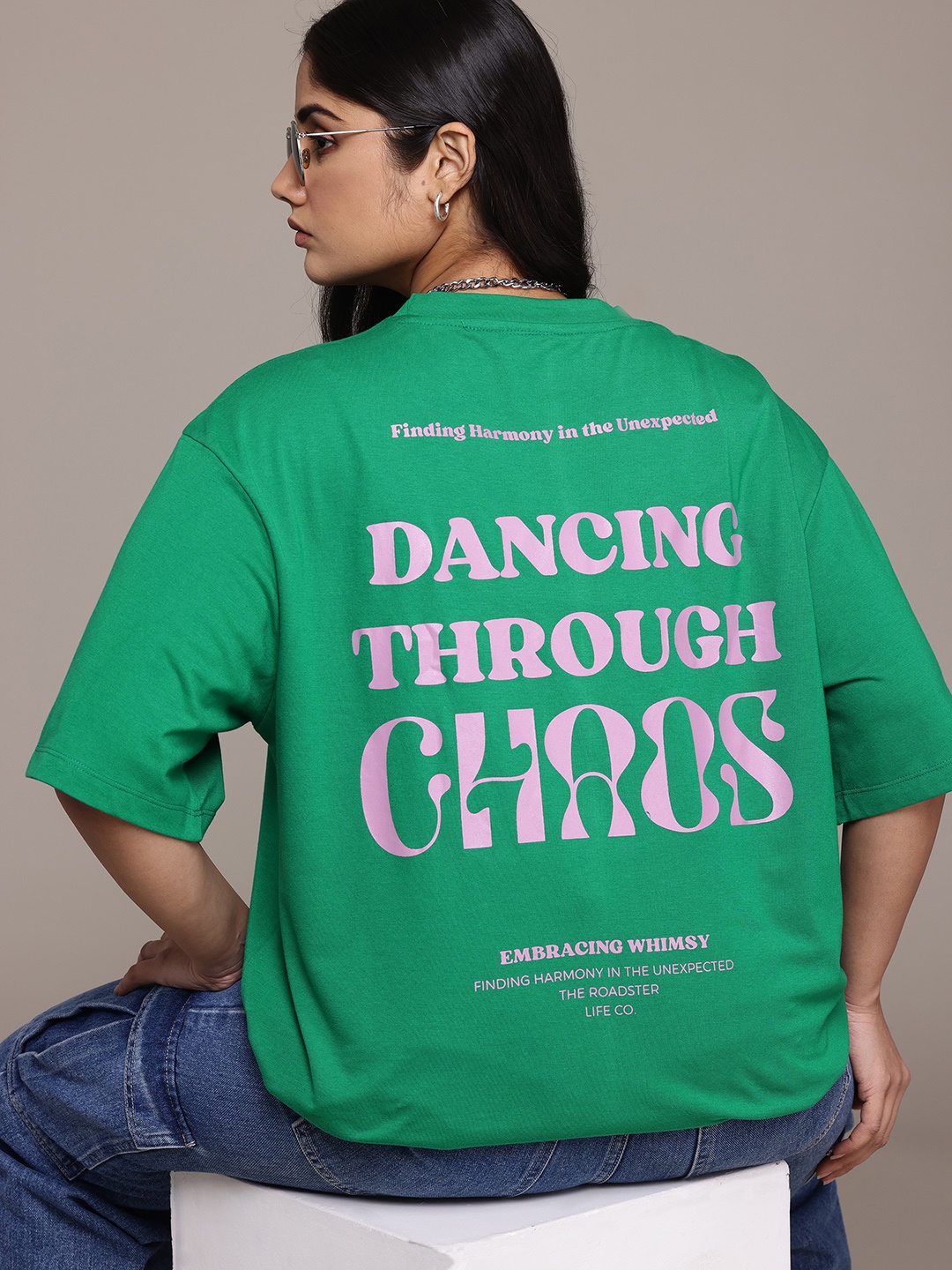 

The Roadster Lifestyle Co. Plus Size Typography Printed Oversized T-shirt, Green