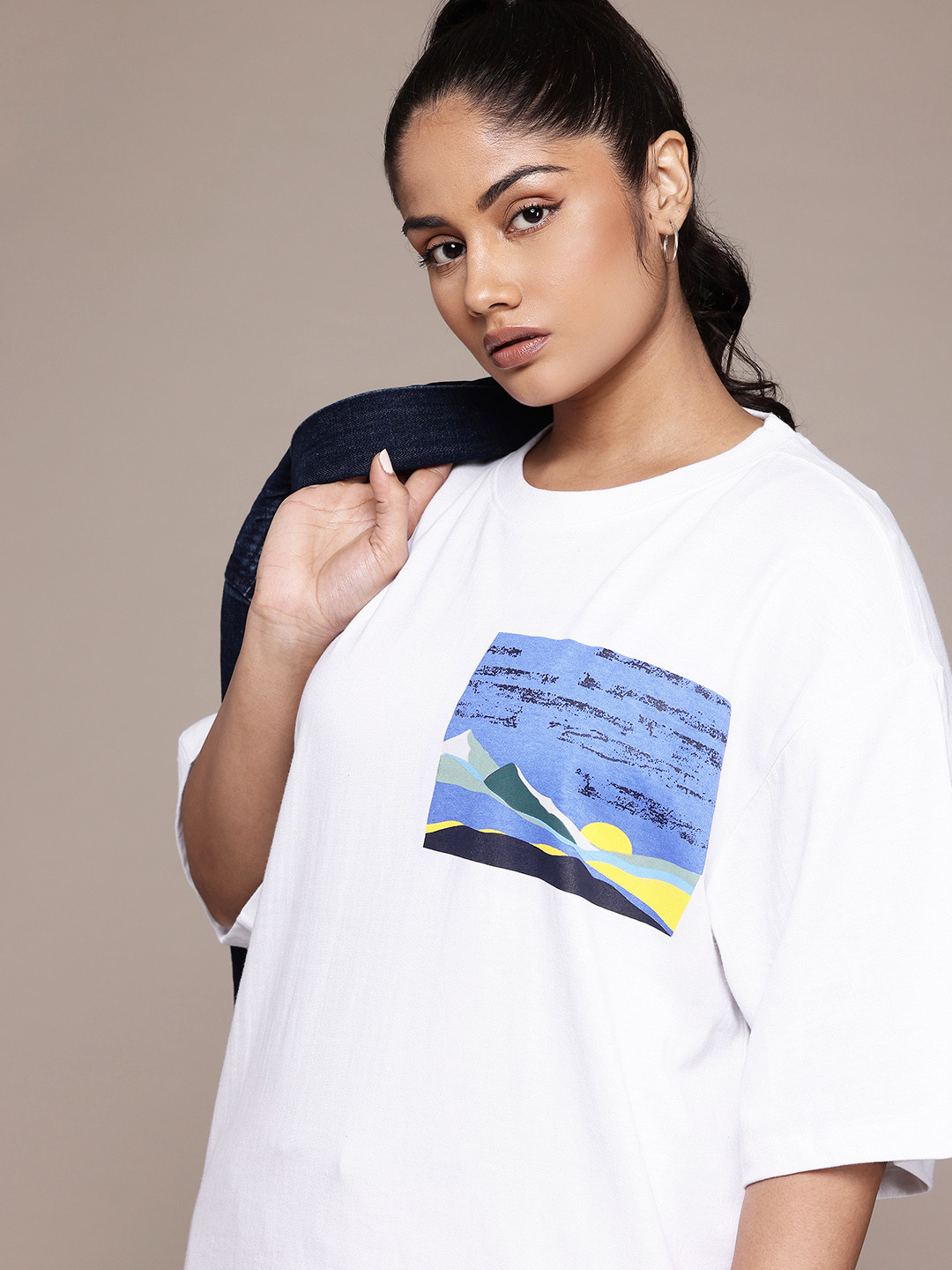 

The Roadster Lifestyle Co. Plus Size Printed Relaxed Pure Cotton T-shirt, White