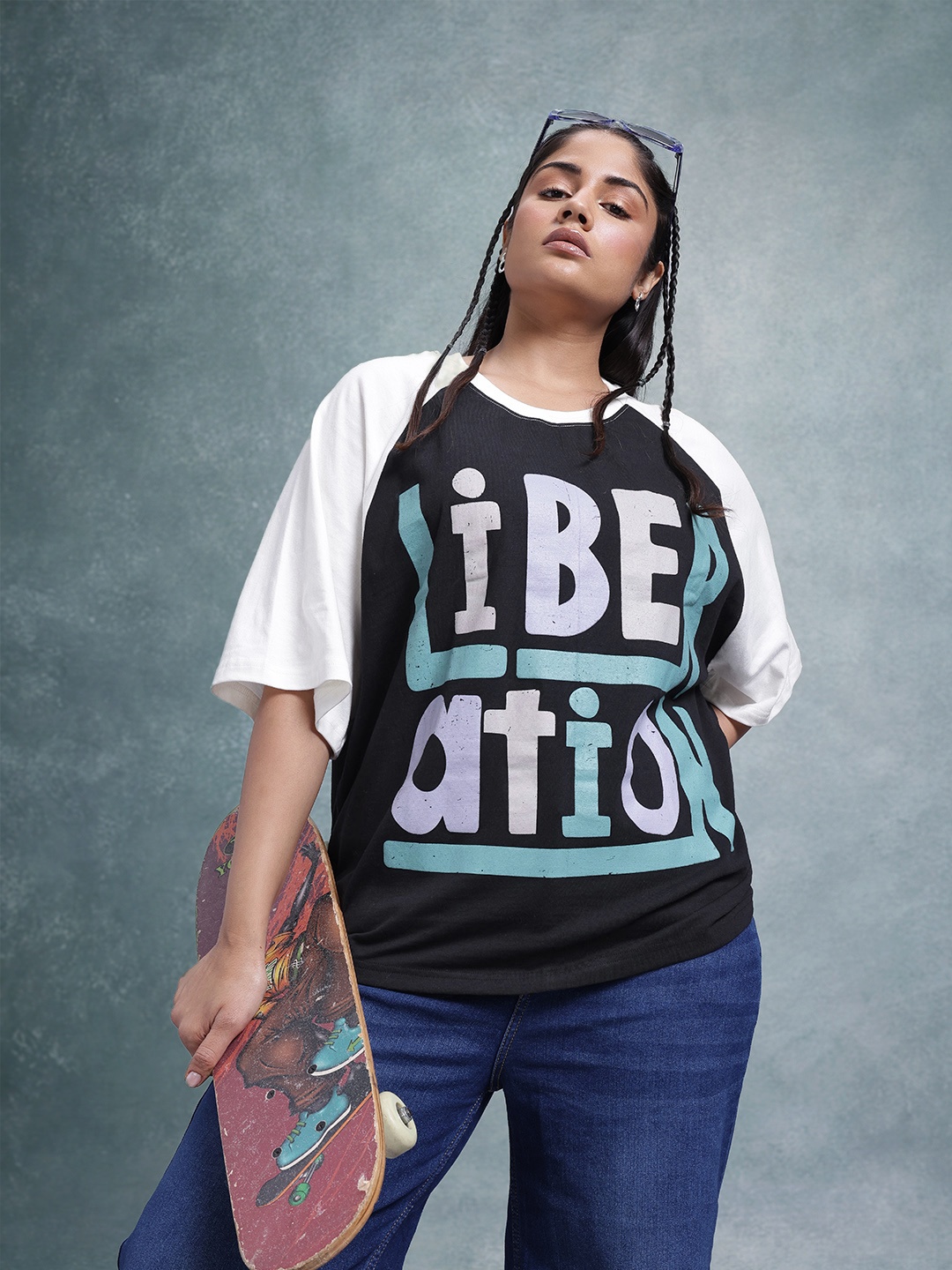 

The Roadster Lifestyle Co. Plus Size Printed Pure Cotton Oversized T-shirt, Black