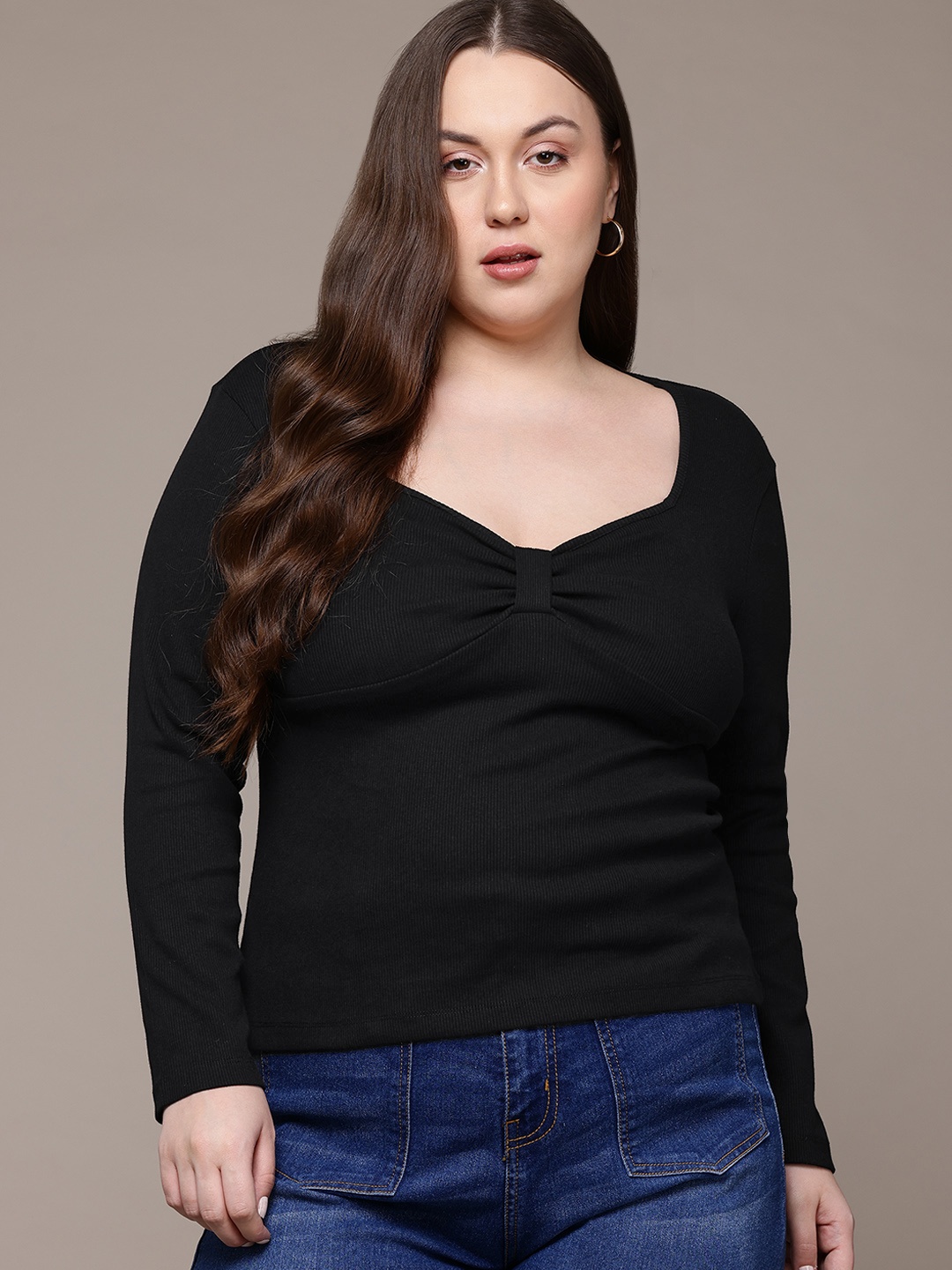 

The Roadster Lifestyle Co. Plus Size Ribbed Ruched T-shirt, Black