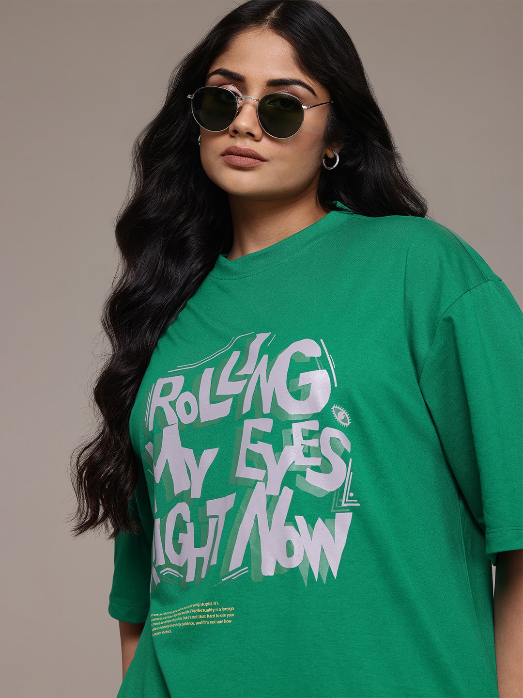 

The Roadster Lifestyle Co. Plus Size Typography Printed Oversized T-shirt, Green