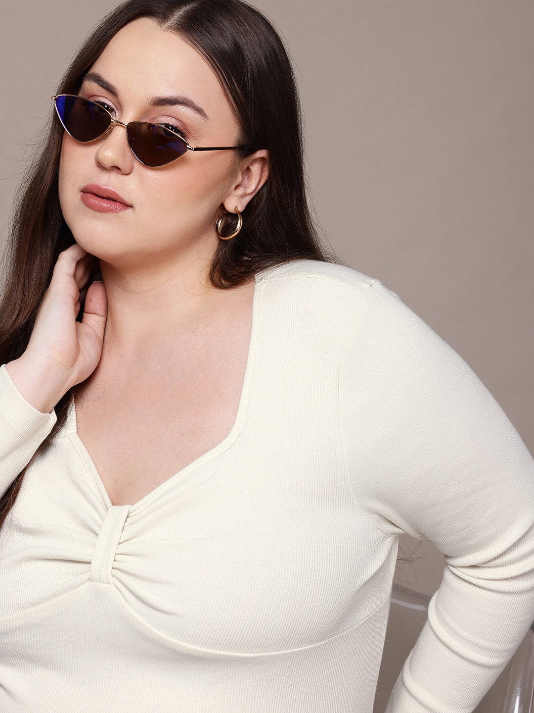

The Roadster Lifestyle Co. Plus Size Ribbed Ruched T-shirt, Off white