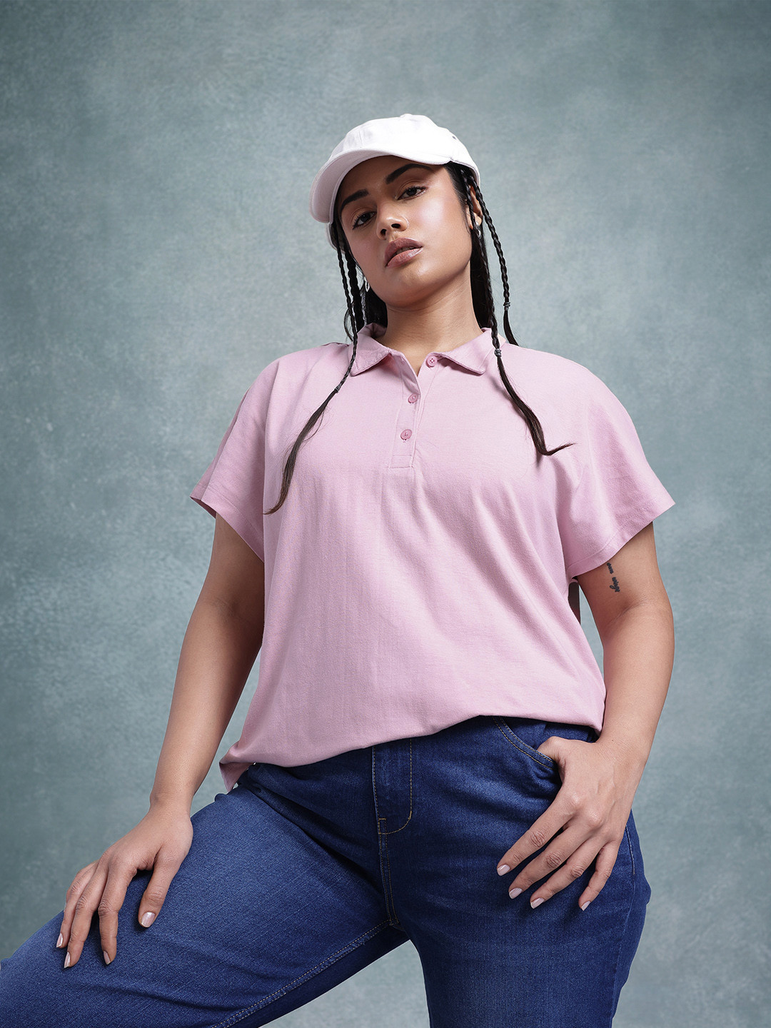 

The Roadster Lifestyle Co. Plus Size Polo Collar Extended Sleeves Relaxed T-shirt, Lavender