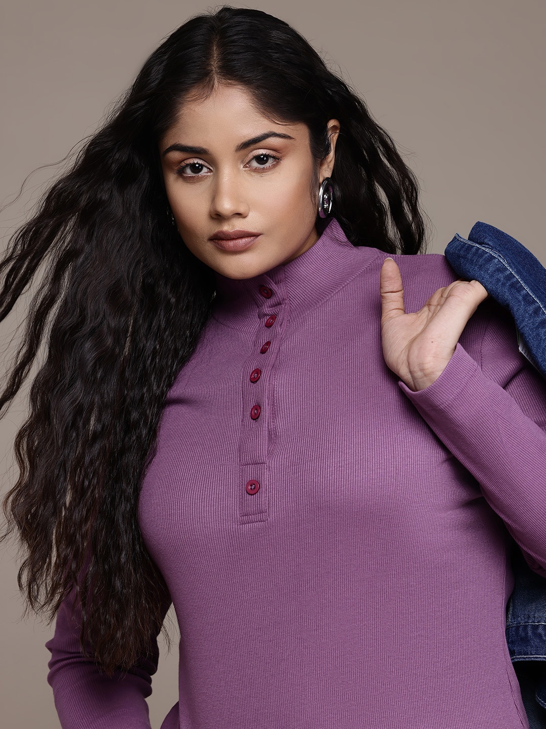 

The Roadster Lifestyle Co. Plus Size Mock Collar Regular Fit T-Shirt, Purple
