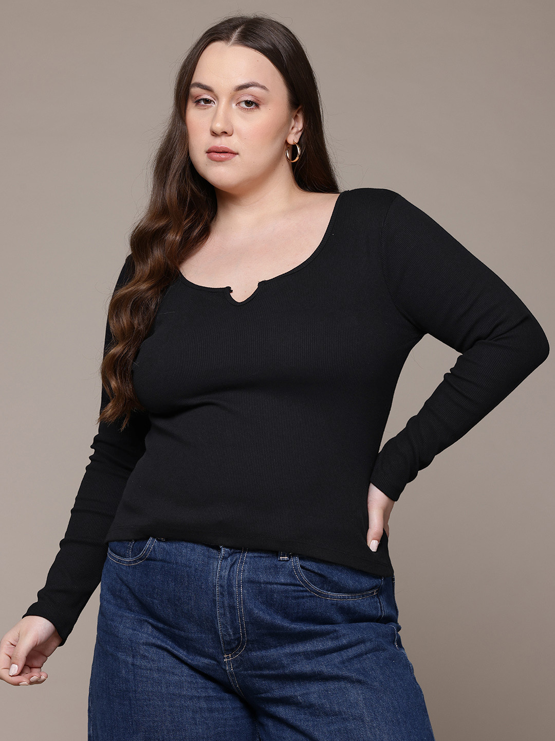

The Roadster Lifestyle Co. Plus Size Ribbed T-shirt, Black