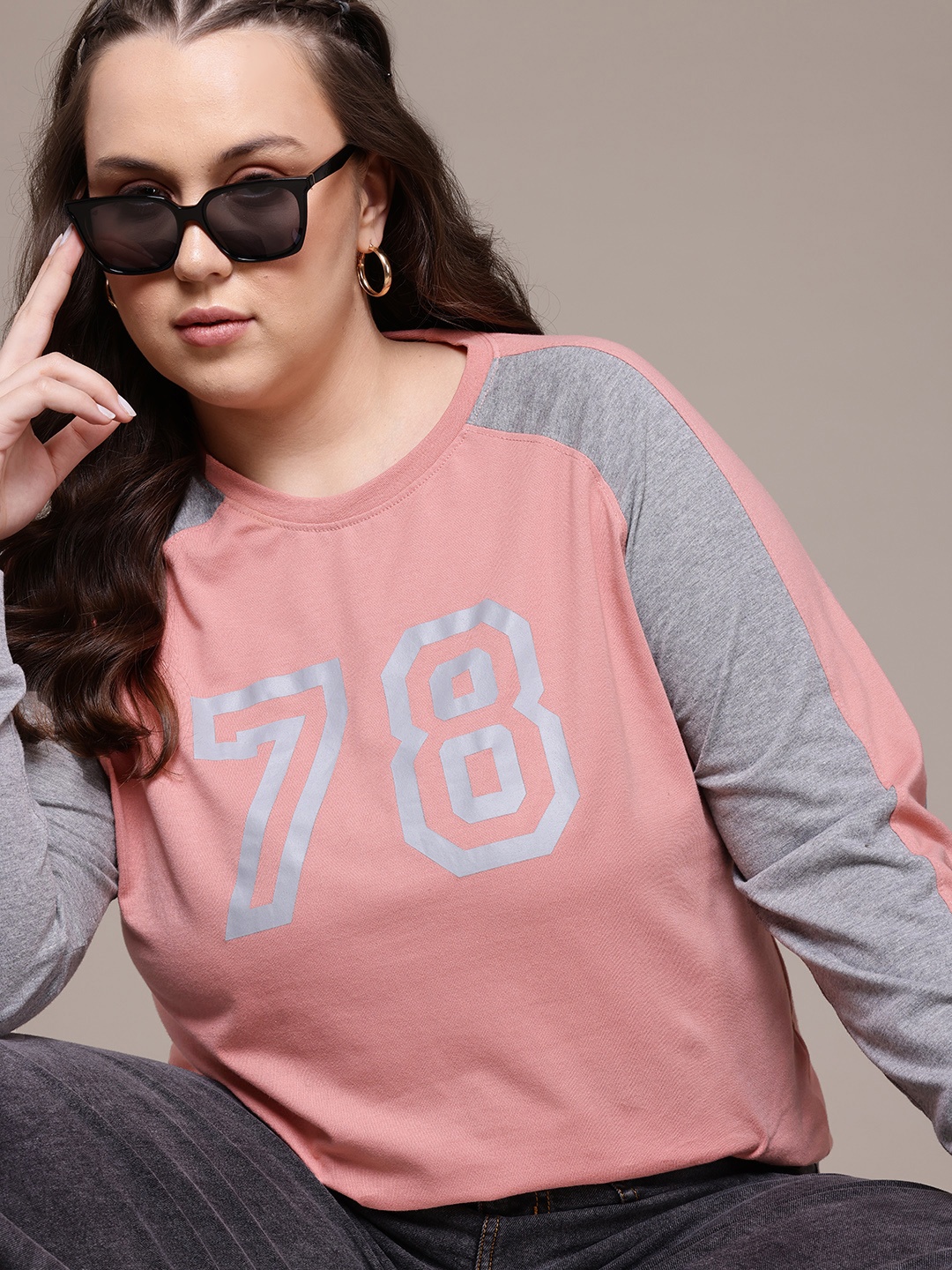 

The Roadster Life Co. Plus Size Typography Printed Raglan Sleeves T-shirt, Peach