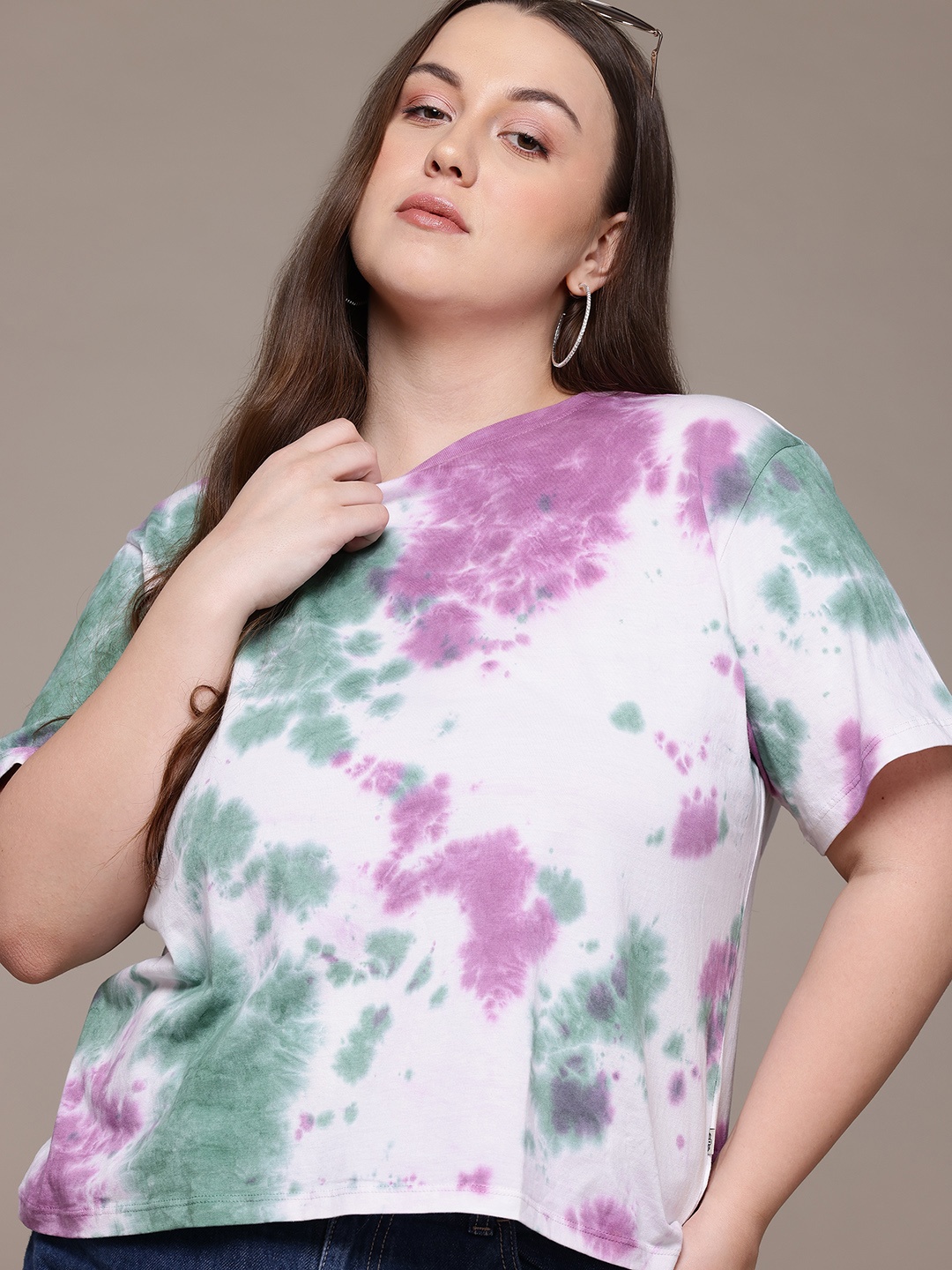 

The Roadster Lifestyle Co. Plus Size Dyed Drop-Shoulder Sleeves Pure Cotton T-shirt, Green