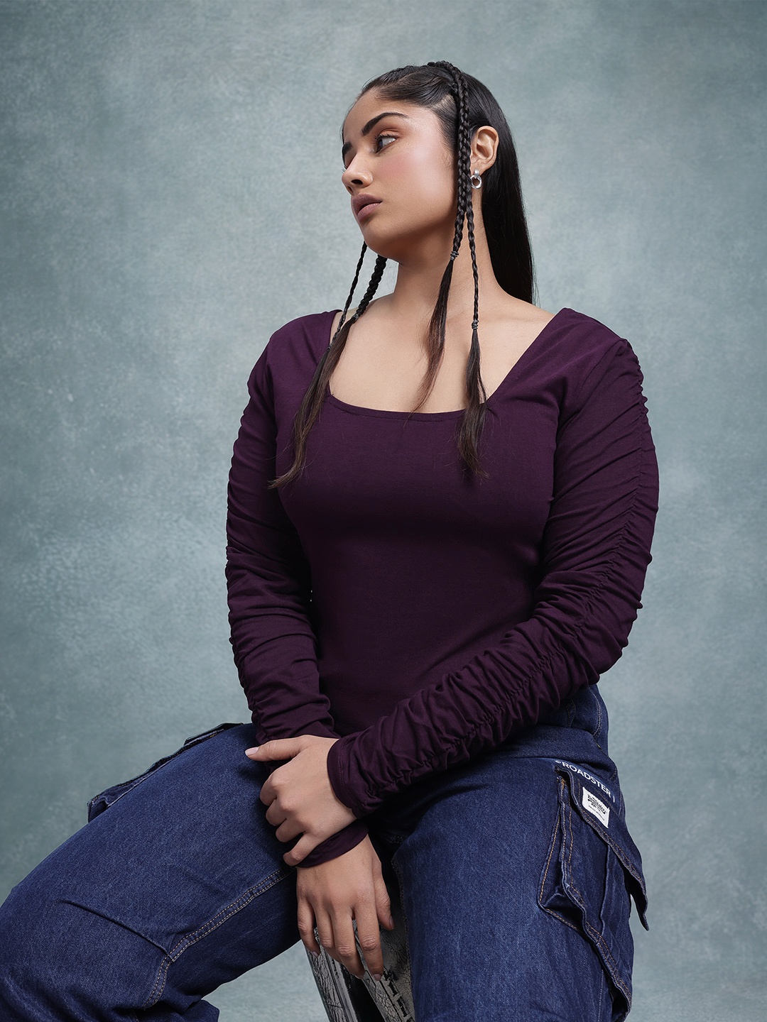 

The Roadster Life Co. Plus Size Ruched Sleeves Top, Purple