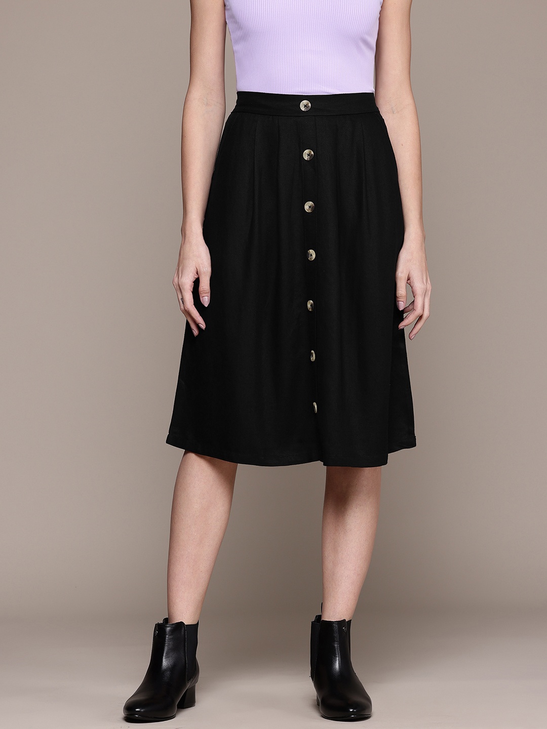 

The Roadster Lifestyle Co. Button-Down Flared Skirt, Black