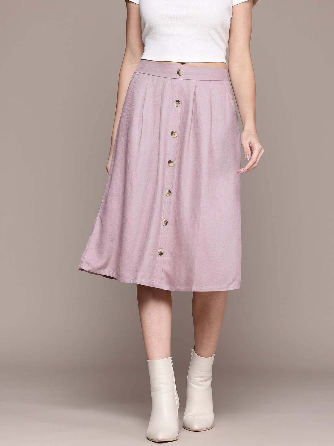 

The Roadster Lifestyle Co. Button-Down Flared Skirt, Lavender