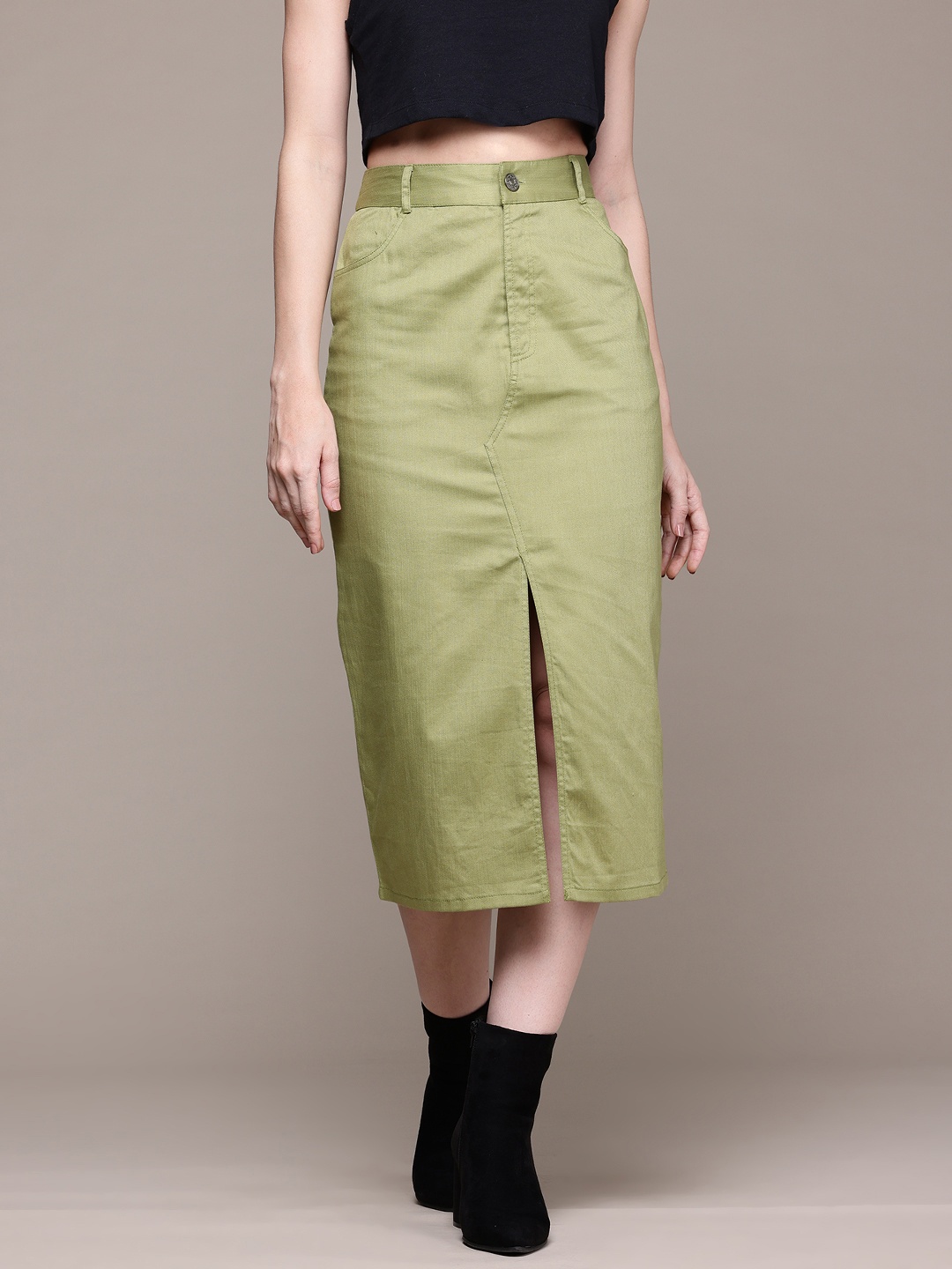 

The Roadster Lifestyle Co. Front-Slit Midi Skirt, Green